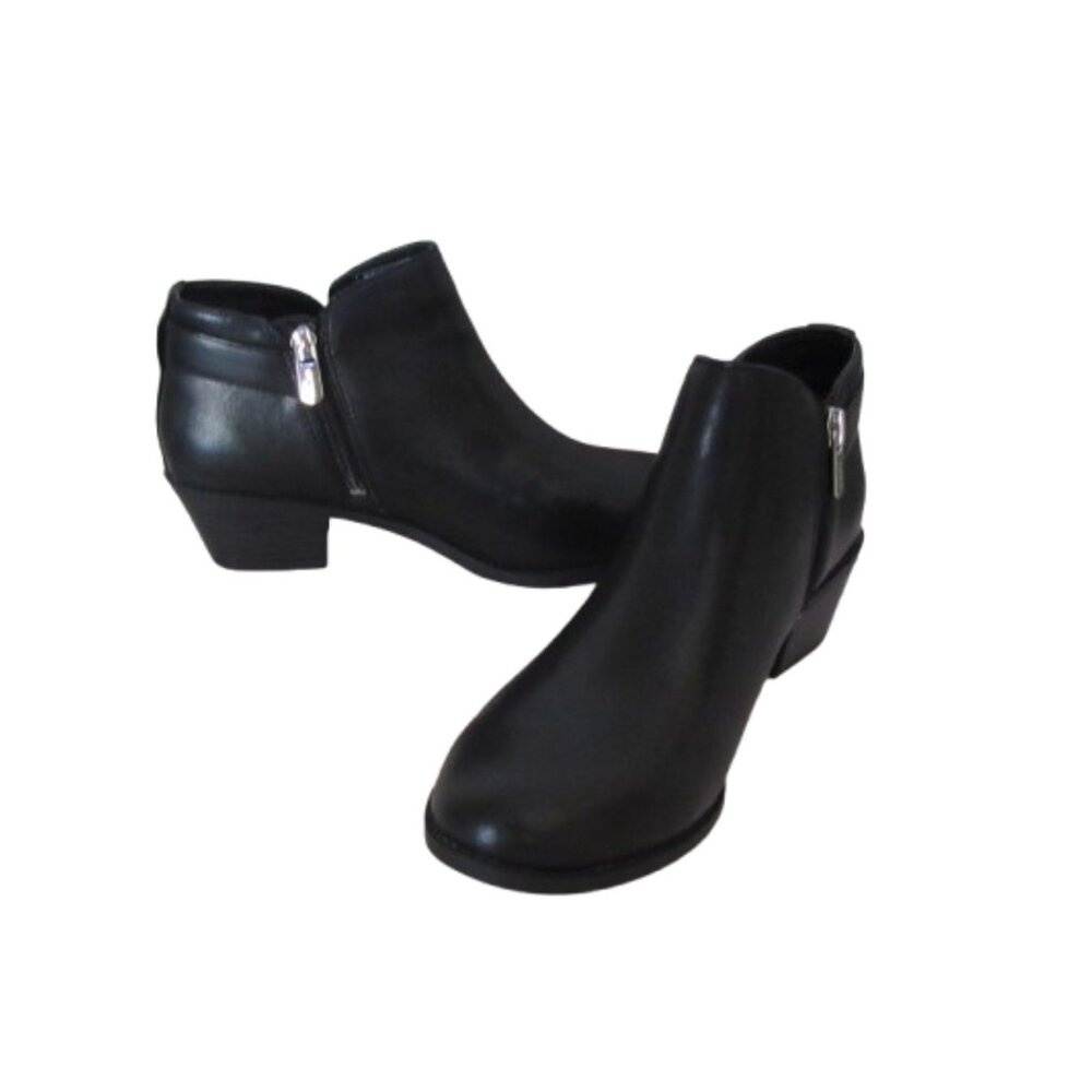 Black Leather Ankle Boots With Side Zipper & Buckle Detail